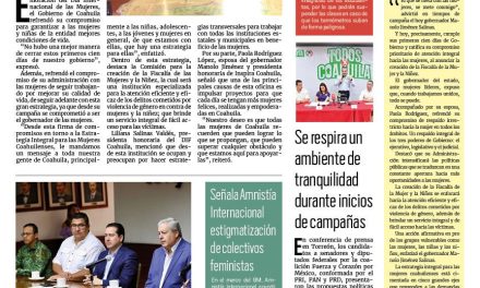Portada RCG Media [09 de marzo de 2024] Unen fuerzas en Coahuila a favor de las mujeres; iluminan de morado la Presidencia de Saltillo y más…