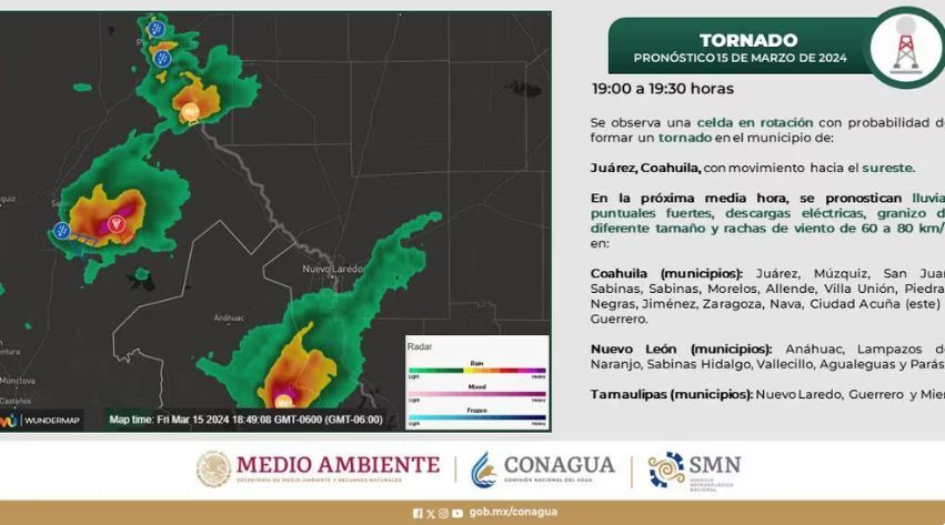 Alertan por posible tornado en Juárez, Coahuila