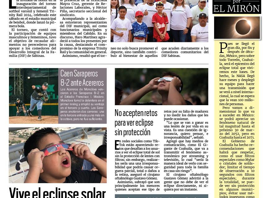 Portada RCG Carbonífera [7 de abril de 2024] Lanza Diana Haro la primera bola en torneo de softbol; Fallece en hospital sobreviviente de volcadura y más…