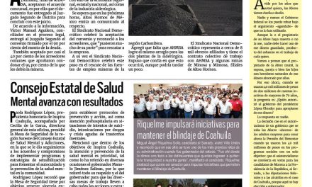 Portada RCG Carbonífera [21 de abril de 2024] Acreedores llegan a acuerdo con Minosa; Joven se quita la vida cerca de la presa ‘Don Martín’ y más…