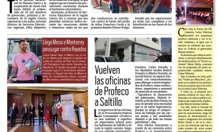 Portada RCG Centro [10 de abril de 2024] Regresan 78 mil estudiantes a las aulas; sin reportes de daños a la vista por eclipse y más…