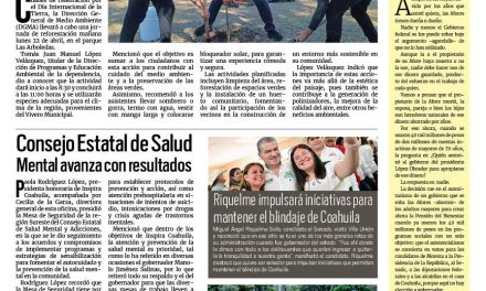 Portada RCG Lagunera [21 de abril de 2024] Celebrará Torreón con jornada de reforestación; Intensifican acciones contra mosquitos, garrapatas y roedores y más…