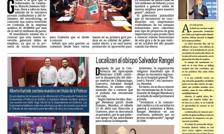 Portada RCG Lagunera [30 de abril de 2024] Se concreta nueva inversión millonaria para Coahuila; agente de Vialidad brinda apoyo a mujer violentada y más…