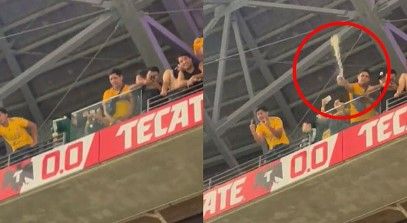 Aficionado de Tigres se hacer del baño en un vaso y lo arroja a la afición de Rayados en el Clásico Regio