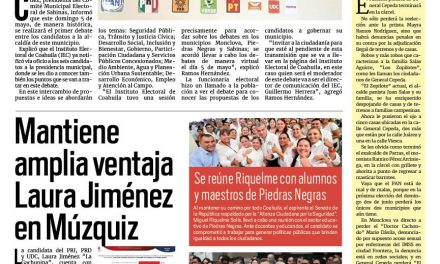 Portada RCG Carbonífera [03 de mayo de 2024] Sabinas tendrá primer debate este domingo; Mantiene amplia ventaja Laura Jiménez en Múzquiz y más…