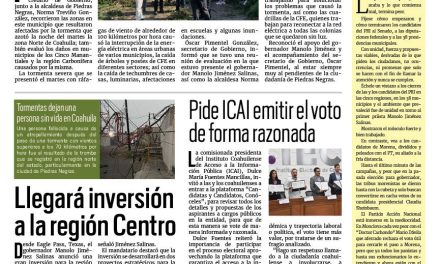Portada RCG Fronteriza [30 de mayo de 2024] Evalúan daños tras tormenta en Piedras Negras; Acuña hará cumplir la ‘ley seca’ y más…