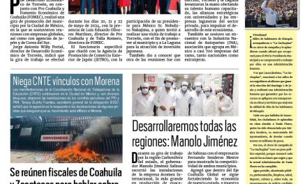 Portada RCG Lagunera [24 de mayo de 2024] Buscan atraer inversiones para Torreón; planean desarrollo urbano de Torreón y más…
