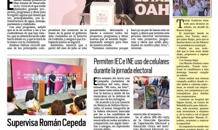 Portada RCG Lagunera [28 de mayo de 2024] Recibirá región Laguna programas del Plan Estatal de Desarrollo; garantiza Ayuntamiento seguridad durante los comicios y más…