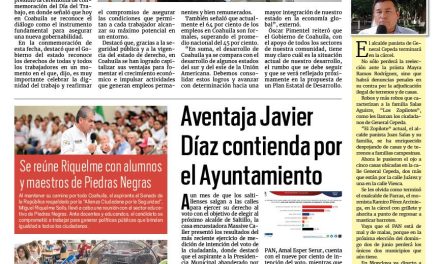 Portada RCG Media [03 de mayo de 2024] Conmemora Gobierno de Coahuila el Día del Trabajo; aventaja Javier Díaz contienda por el Ayuntamiento y más…