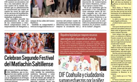 Portada RCG Media [5 de mayo de 2024] Trabajaré en equipo con los comerciantes del Centro Histórico: Javier Díaz; Celebran Segundo Festival del Matlachín Saltillense y más…