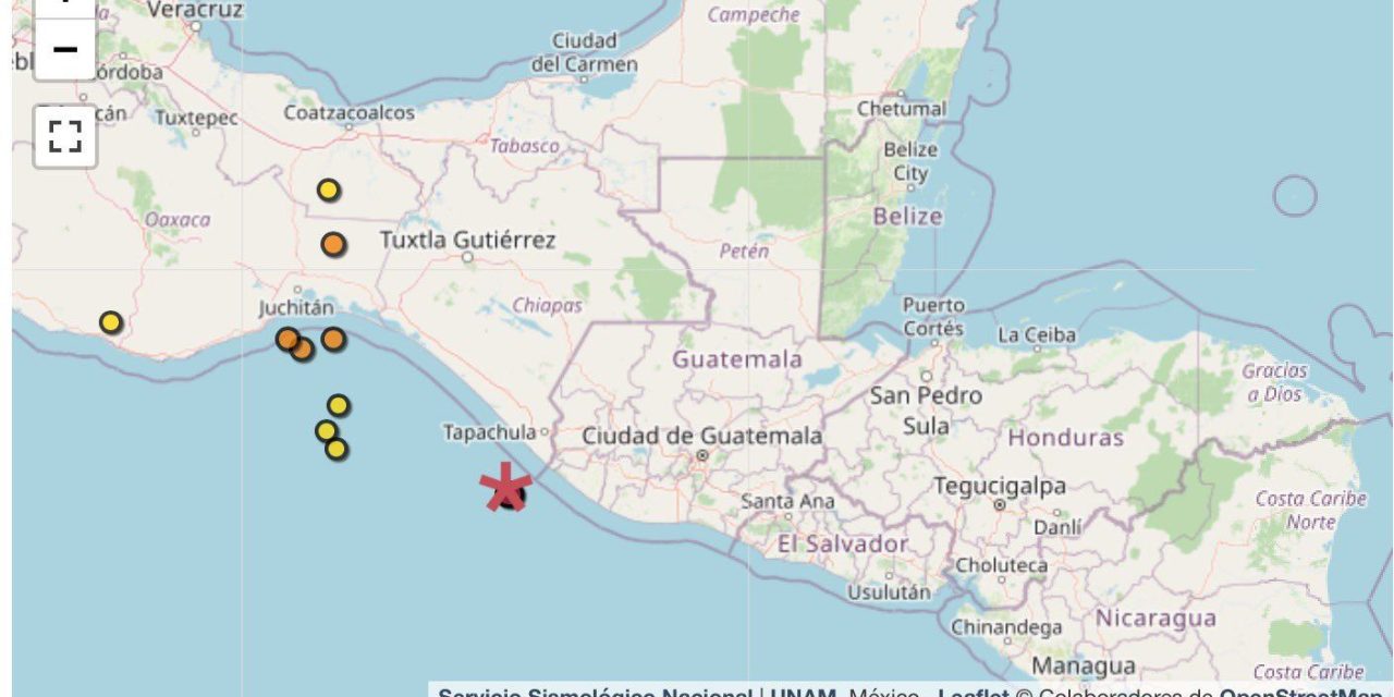Sismo de magnitud 6.2 sacude el suroeste de Ciudad Hidalgo, Chiapas