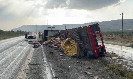 Tráiler derrapa y vuelca en la carretera a Torreón