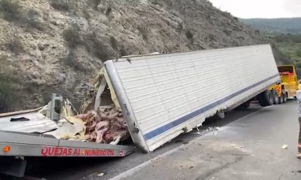 Vuelca camión cargado de carne en la carretera 57
