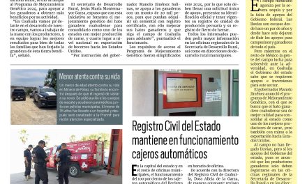 Portada RCG Carbonífera [10 de junio de 2024] Manolo Jiménez refrenda su respaldo a los productores del campo; rescatan a menor de alberca en Múzquiz y más…