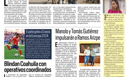 Portada RCG Centro [16 de junio de 2024] En riesgo, personas que trabajan al aire libre; Ofrece UAdeC becas a hijos de obreros de AHMSA y más…