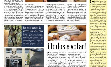 Portada RCG Centro [2 de junio de 2024] Coahuila en orden y en paz para estas elecciones: Manolo Jiménez; Dan permiso a trabajadores para salir a votar y más…