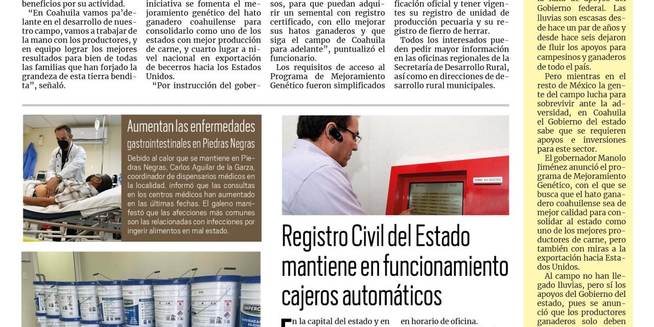Portada RCG Fronteriza [10 de junio de 2024] Manolo Jiménez refrenda su respaldo a los productores del campo; se gradúan estudiantes de preparatoria abierta y más…