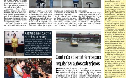Portada RCG Lagunera [7 de junio de 2024] Dan a conocer proceso para obtener el número oficial de un predio; menor de edad se avienta de puente peatonal y más…