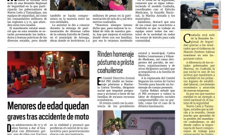 Portada RCG Centro [04 de julio de 2024] Coahuila será sede de Reunión Regional de Seguridad; salvan de la muerte a joven que intentó suicidarse y más…