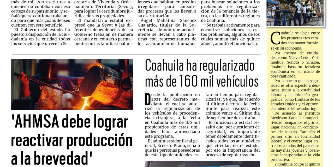 Portada RCG Centro [20 de julio de 2024] Coahuila brinda certeza jurídica para el patrimonio de la ciudadanía; la región Centro está libre de Covid-19 y más…