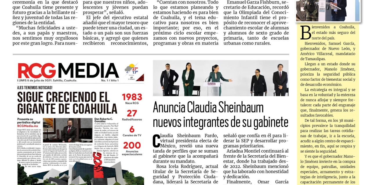 Portada RCG Fronteriza [05 de julio de 2024] Cuenta Coahuila con proyectos a favor de la educación: Manolo Jiménez; lanzan convocatoria para ser Reina del Adulto Mayor y más…