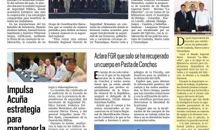 Portada RCG Fronteriza [06 de julio de 2024] Trabajarán Coahuila, Nuevo León y Tamaulipas por la seguridad; fortalecen campaña de esterilización de mascotas y más…