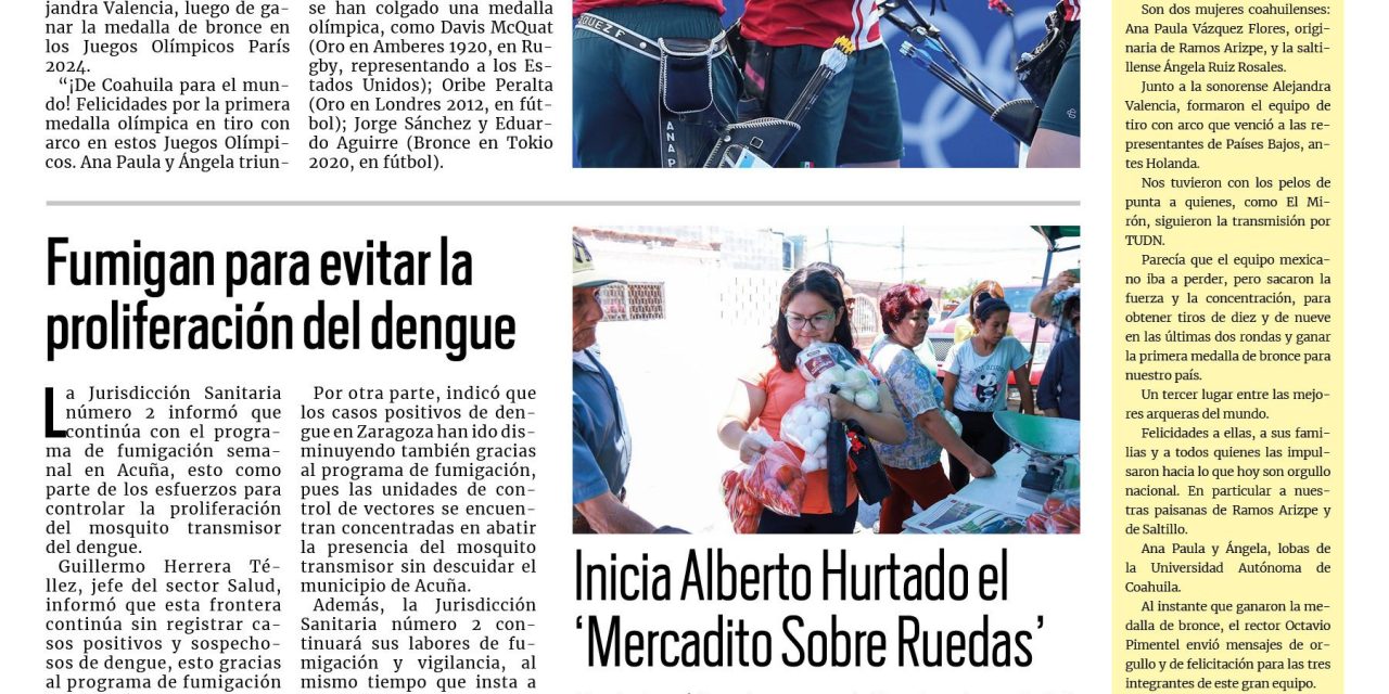 Portada RCG Fronteriza [29 de julio de 2024] Ana Paula Flores y Ángela Ruiz hacen brillar a Coahuila en París 2024; donan insumos médicos a la Cruz Roja Acuña y más…