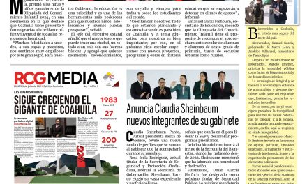 Portada RCG Lagunera [05 de julio de 2024] Cuenta Coahuila con proyectos a favor de la educación: Manolo Jiménez; resalta Román Cepeda políticas públicas de su Administración y más…