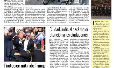 Portada RCG Lagunera [14 de julio de 2024] Preparan la primera Feria de Seguridad Vial para motociclistas; Reforestan espacios públicos con 12 mil 400 plantas y más…
