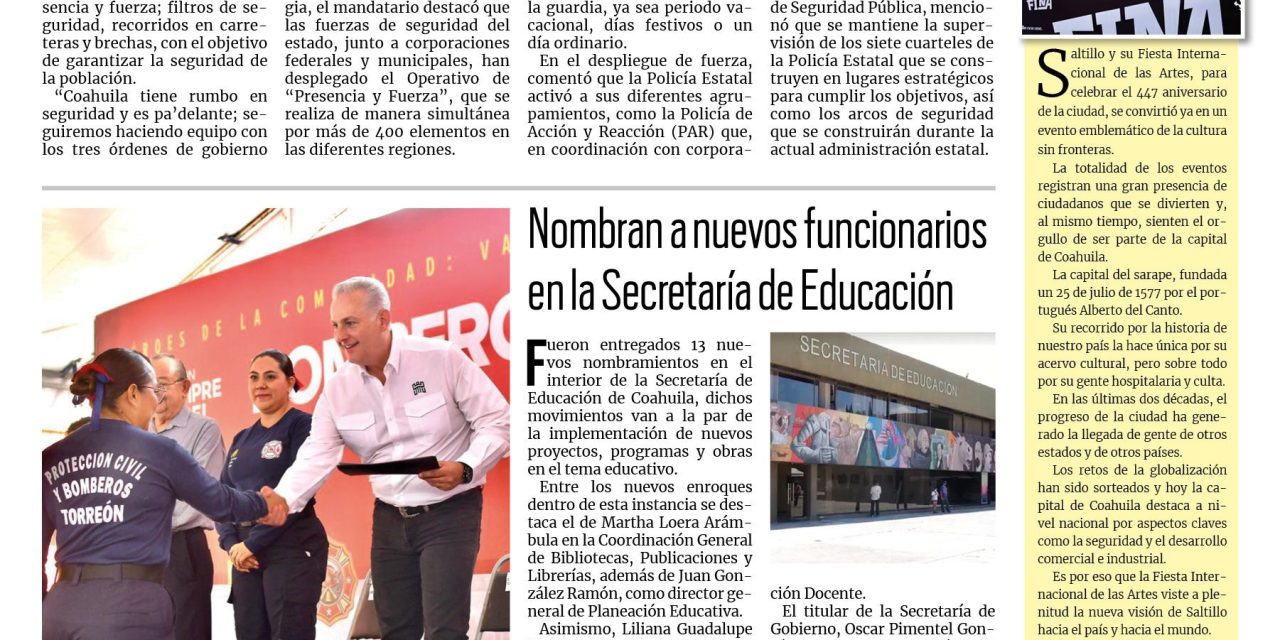 Portada RCG Lagunera [17 de julio de 2024] En equipo, mantenemos blindado a Coahuila: Manolo Jiménez; reconocen a 32 graduados de las academias de Protección Civil Y Bomberos y más…