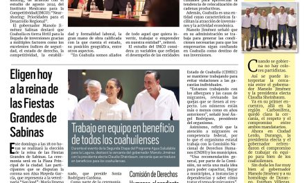 Portada RCG Carbonífera [25 de agosto de 2024] IMCO ubica a Coahuila en el Top 3 para aprovechar el nearshoring; Joven mujer mata a su pareja de un disparo en Múzquiz y más…