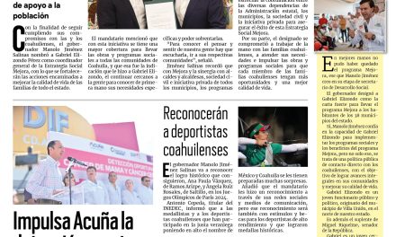 Portada RCG Fronteriza [6 de agosto de 2024] Manolo Jiménez designa a Gabriel Elizondo como coordinador de Mejora Coahuila; invierte Acuña 8 mdp en infraestructura educativa y más…