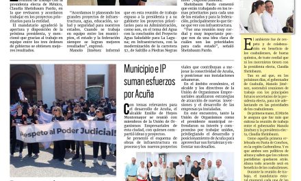 Portada RCG Fronteriza [7 de agosto de 2024] Se reúnen Sheinbaum y Manolo para trabajar en equipo por Coahuila; ofrece CROC servicio de fumigación y más…
