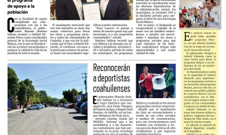 Portada RCG Lagunera [6 de agosto de 2024] Manolo Jiménez designa a Gabriel Elizondo como coordinador de Mejora Coahuila; resalta Román Cepeda triunfo limpio en elecciones y más…