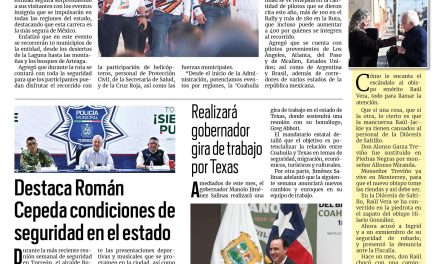 Portada RCG Lagunera [3 de agosto de 2024] Manolo Jiménez da el banderazo de salida de la carrera ‘Coahuila 1000’; Torreón continuará con inversiones en materia de seguridad y más…