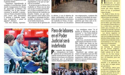 Portada RCG Lagunera [21 de agosto de 2024] Inaugura Manolo Jiménez oficina Pro Coahuila en Texas; van por mejoras salariales de nuevos profesionistas  y más…