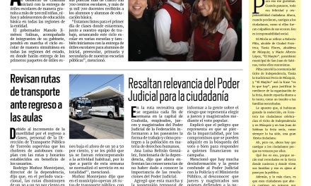 Portada RCG Lagunera [26 de agosto de 2024] Iniciará Manolo Jiménez entrega de 500 mil paquetes escolares; volcadura alerta a autoridades laguneras y más…