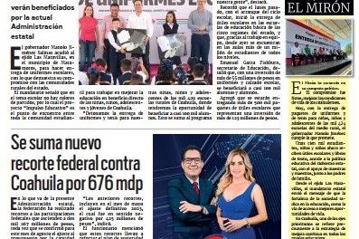 Portada RCG Media [28 de agosto de 2024] Manolo Jiménez entrega uniformes en escuelas rurales de Coahuila; se suma nuevo recorte federal contra Coahuila por 676 mdp y más…