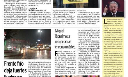 Portada RCG Carbonífera [04 de septiembre de 2024] Trabaja sociedad y Gobierno a favor del desarrollo integral de la Laguna; rescate en Pasta de Conchos se enfrenta a falta de presupuesto y más…