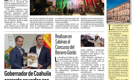 Portada RCG Carbonífera [10 de septiembre de 2024] Abre Manolo Jiménez Palacio de Gobierno para celebrar la Independencia; dejan Fiestas Grandes de Sabinas una importante derrama económica y más…