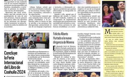 Portada RCG Carbonífera [23 de septiembre de 2024] DIF Coahuila promueve la inclusión de toda la población; muere estudiante a causa del dengue  y más…