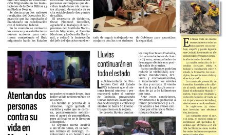 Portada RCG Centro [05 de septiembre de 2024] Consolidan operativo migratorio en Coahuila; mecánico muere aplastado mientras trabajaba y más…