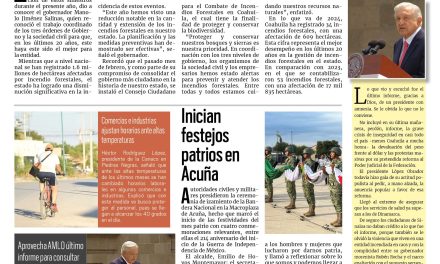 Portada RCG Fronteriza [02 de septiembre de 2024] Incendios forestales continúan a la baja en Coahuila; refuerzan operativos viales en Acuña  y más…