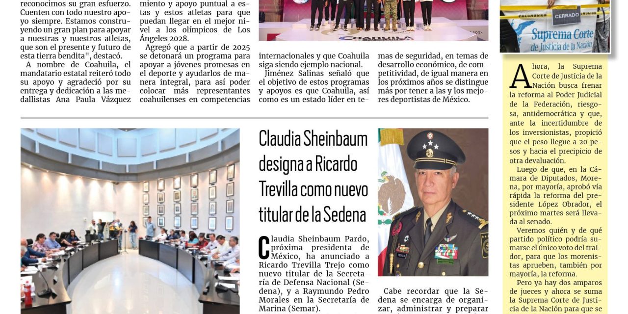 Portada RCG Fronteriza [07 septiembre de 2024] Manolo Jiménez reitera su apoyo a los atletas coahuilenses; DIF Acuña brinda respaldo a personas con debilidad auditiva y más…