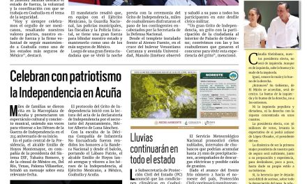 Portada RCG Fronteriza [17 de septiembre de 2024] ‘Mantenemos a Coahuila seguro con coordinación, fuerza y voluntad’; Honran en Acuña a los héroes de la Independencia  y más…