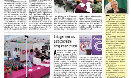 Portada RCG Lagunera [06 septiembre de 2024] Gobierno de Coahuila continúa al pendiente por precipitaciones; Salud Municipal combate proliferación de mosquitos y más…