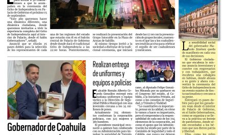 Portada RCG Lagunera [10 de septiembre de 2024] Abre Manolo Jiménez Palacio de Gobierno para celebrar la Independencia; Torreón modernizará el transporte público y más…