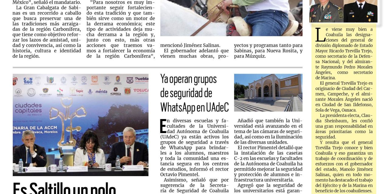 Portada RCG Media [8 de septiembre de 2024] Cabalgata de Sabinas, la mejor de México, afirma el gobernador; Busca Gobierno de Saltillo a mujeres emprendedoras y más…