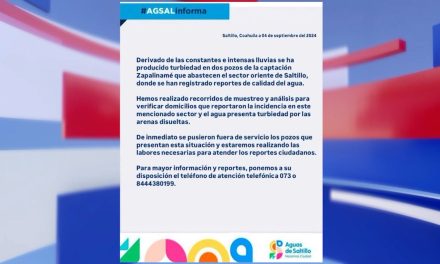 Aguas de Saltillo informa de tubierdad  en dos pozos de captacion