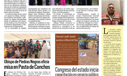 Portada RCG Carbonífera [28 de octubre de 2024] DIF Coahuila lleva programas a las regiones Fronteriza y Carbonífera; realizan registro para Concurso del Novillo Gordo y más…